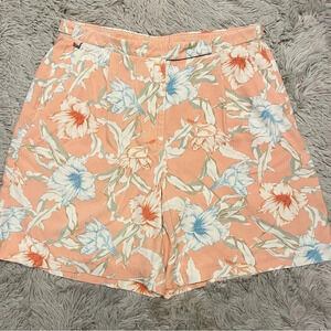 Liz Golf Size Shorts Size 16 Silk‎ Pleat Front Peach Floral Hawaiian Print